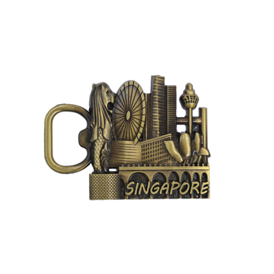 خرید Antique Gold Singapore Signage Bottle Opener Vintage Metal Die-casting Round 2.5 تولید آنلاین
